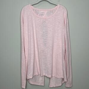 Askya Pink Open Back Lightweight T-Shirt Size L Drapey Loose Back Knot